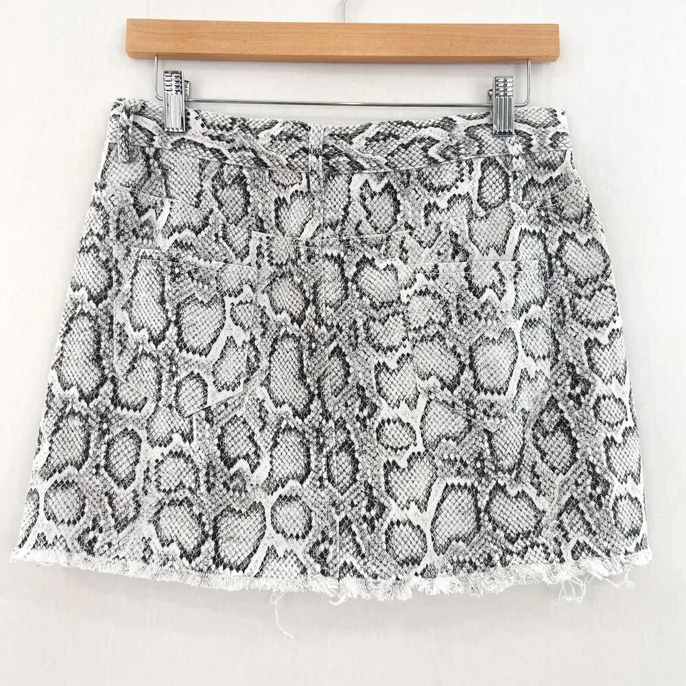 The Impeccable Pig Women's Snake Print Denim Skirt sz Medium Neutral Black White